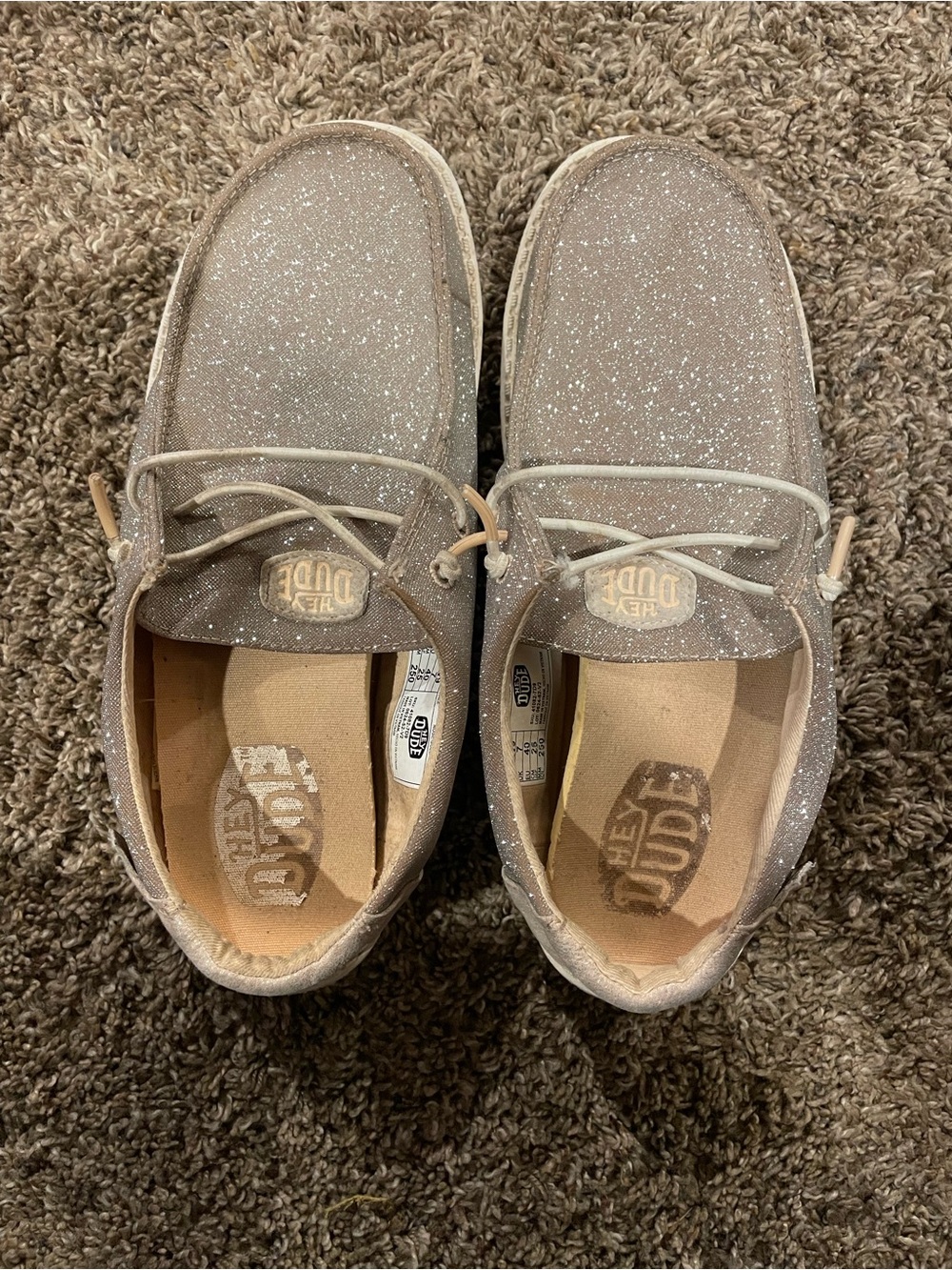 Hey Dude Kids Sparkle Moccasins in Taupe Glitter